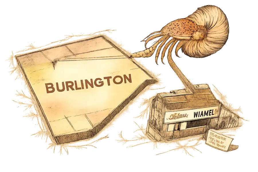 A department-store floor plan redrawn into two unequal halves: a large off-price anchor box labeled Burlington, and a small temporary pop-up booth labeled NikeSkims with a five-week tag.