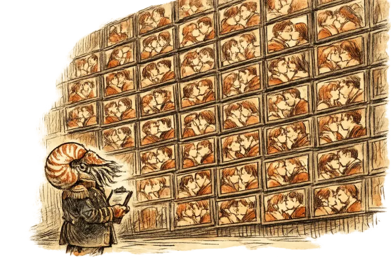 Admiral Neritus Vale studies a towering wall of identical drama screens