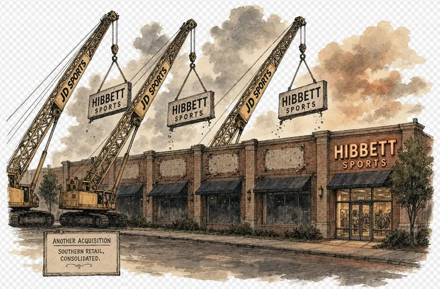 Hibbett storefronts having their signs lifted off by JD Sports cranes