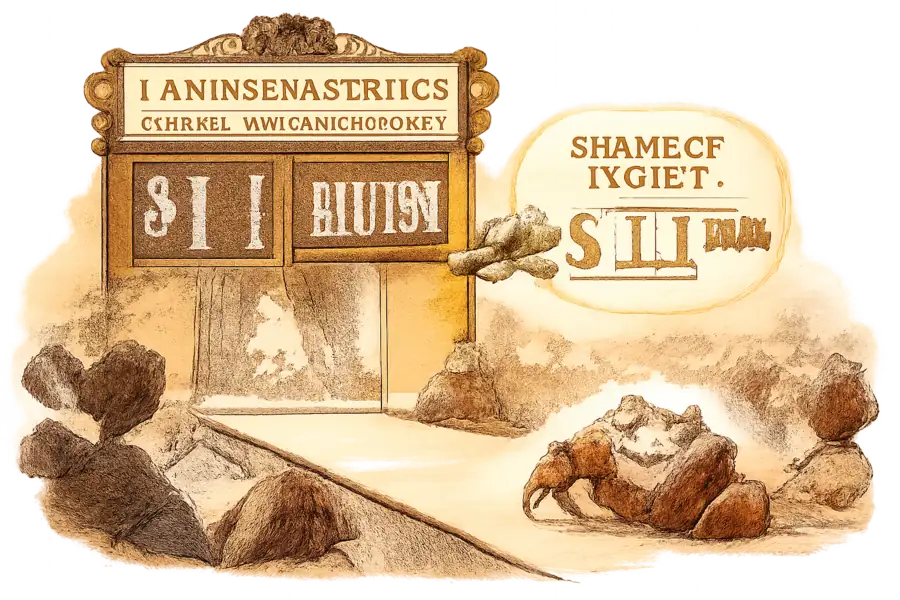 A brass 'Launchmetrics: Media Impact Value' scoreboard above a fashion runway reads $1.1 billion while a glowing chatbot speech bubble rewrites the figures into a new 'Share of Model' column, as a waistcoated crab watches from the front row.