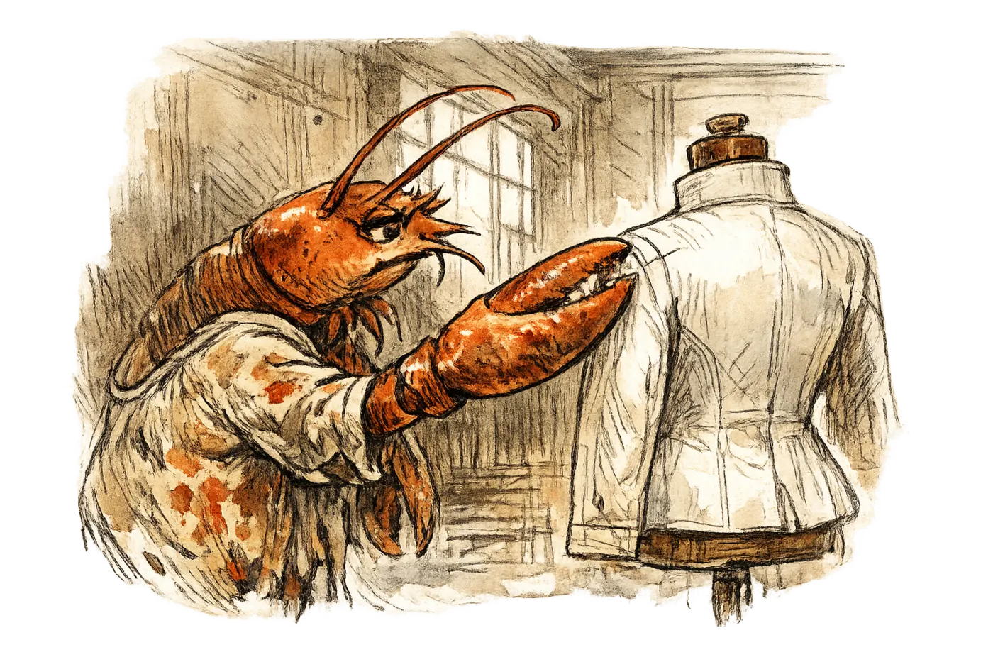 Parallax Pincer examines a structured white garment on a mannequin in a concrete-walled Chișinău venue